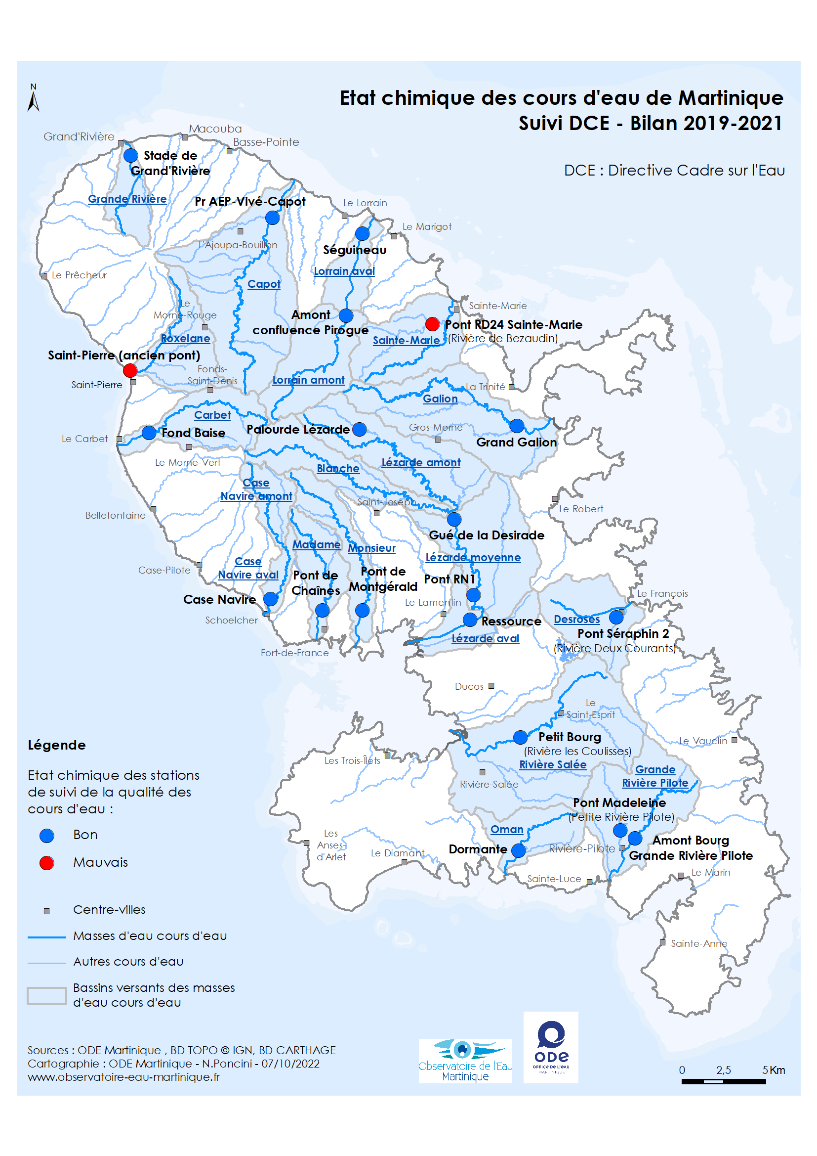 Etat chimique des cours d'eau de Martinique - Suivi DCE - Bilan 2019-2021