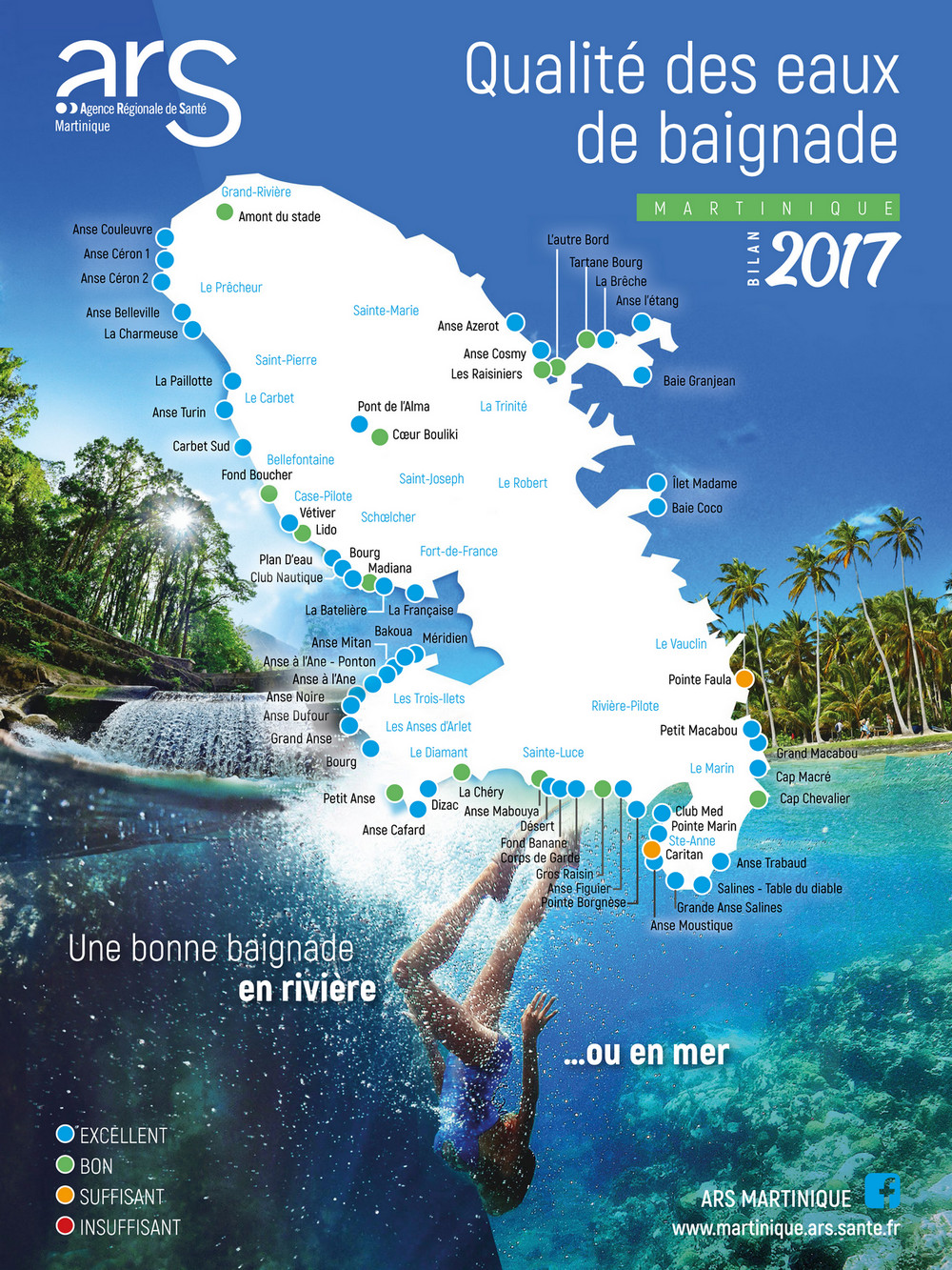 Qualité des eaux de baignade de Martinique - Année 2017