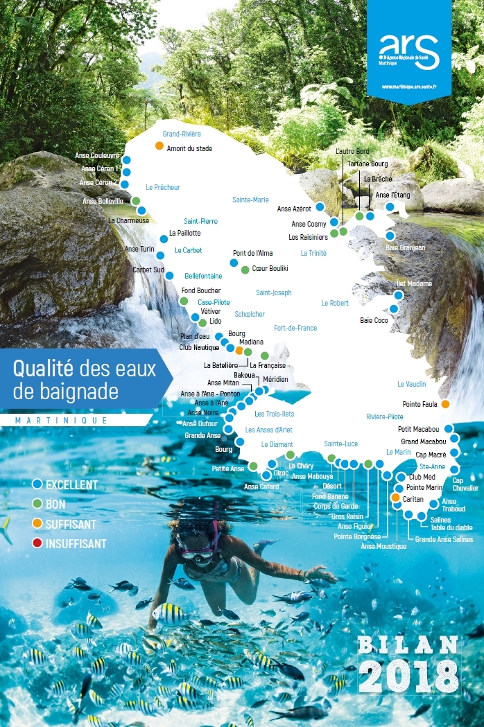 Qualité des eaux de baignade de Martinique - Année 2018