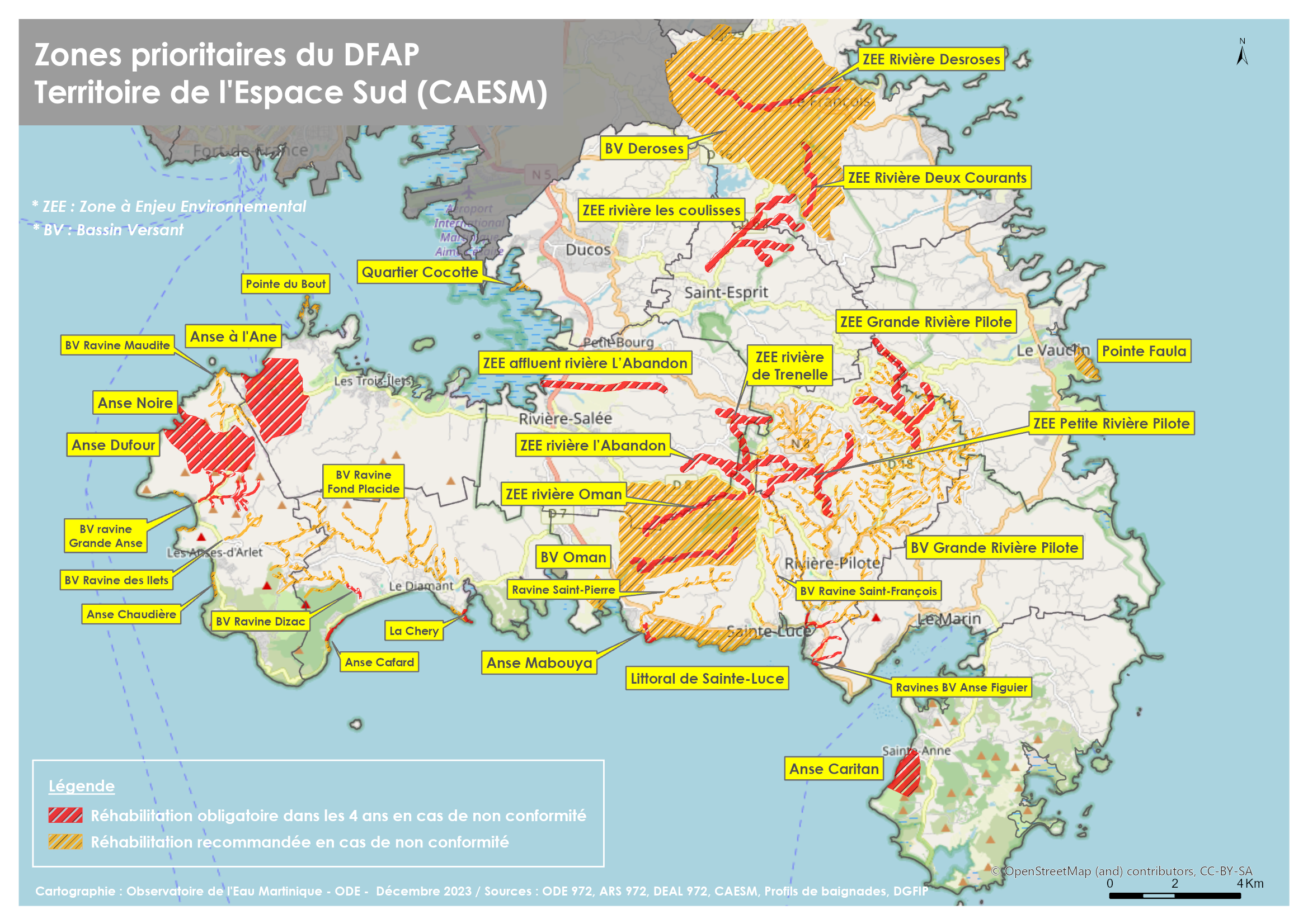 Zones prioritaires du DFAP (Dispositif de Financement de l'Assainissement pour les Particuliers) sur le territoire de la CAESM