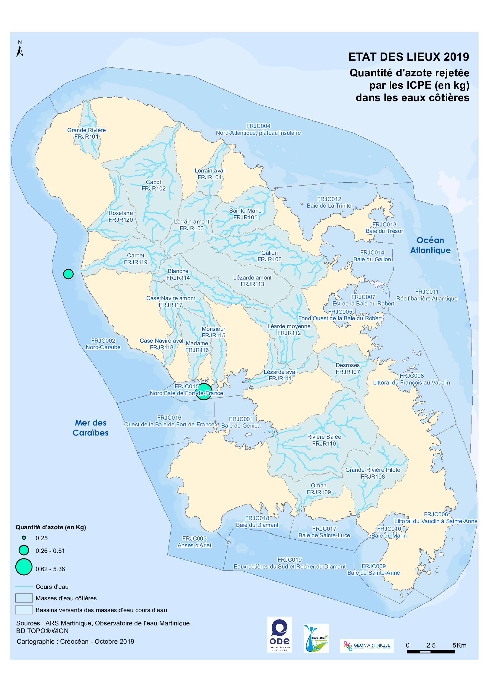 EDL 2019 - Quantité d'azote rejetée par les ICPE (en kg) dans les eaux côtières