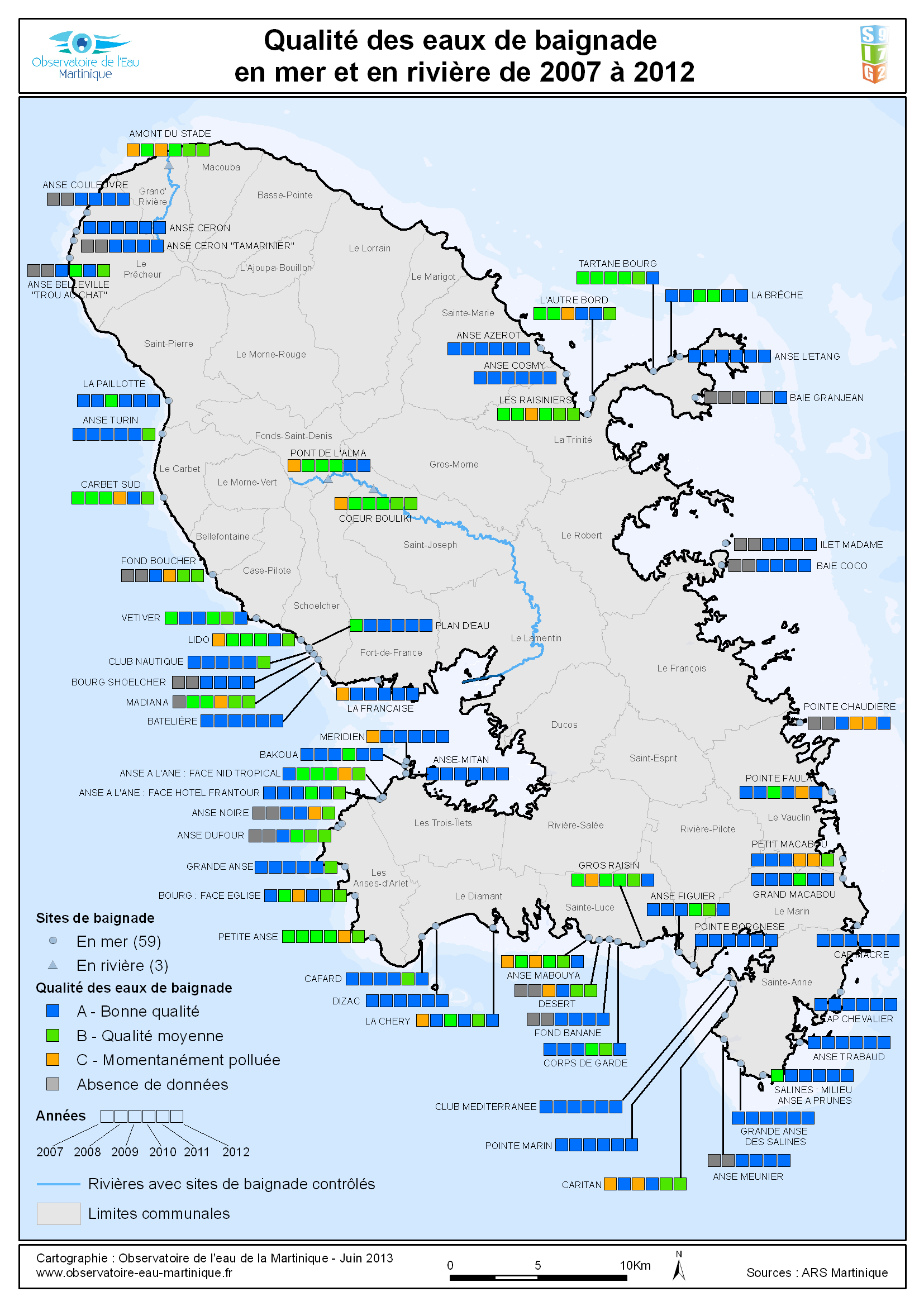 Qualité des eaux de baignade de Martinique - Année 2007 à 2012