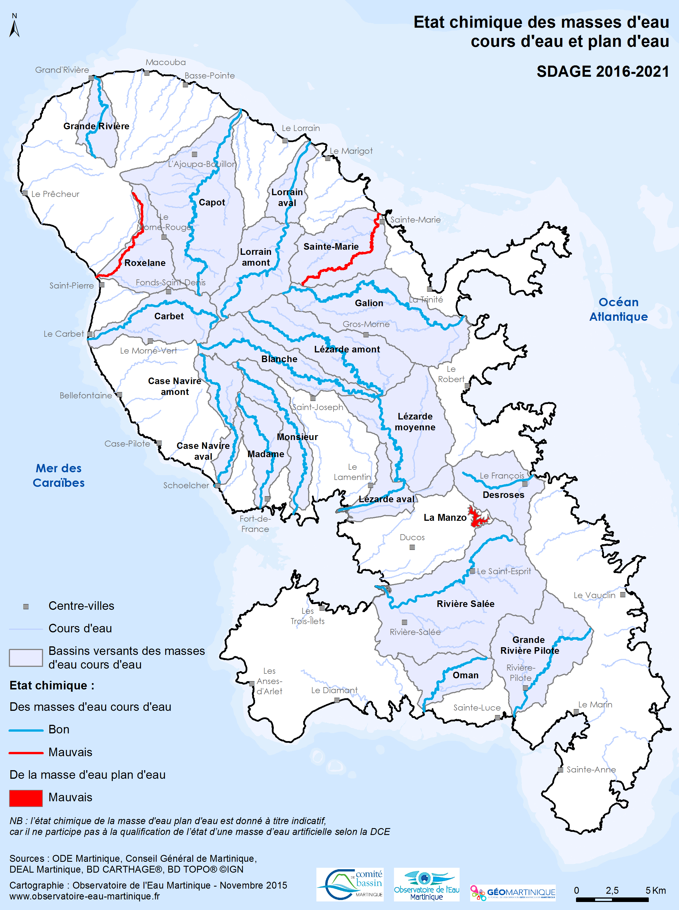 SDAGE 2016-2021 - Etat chimique des masses d'eau cours d'eau et plan d'eau
