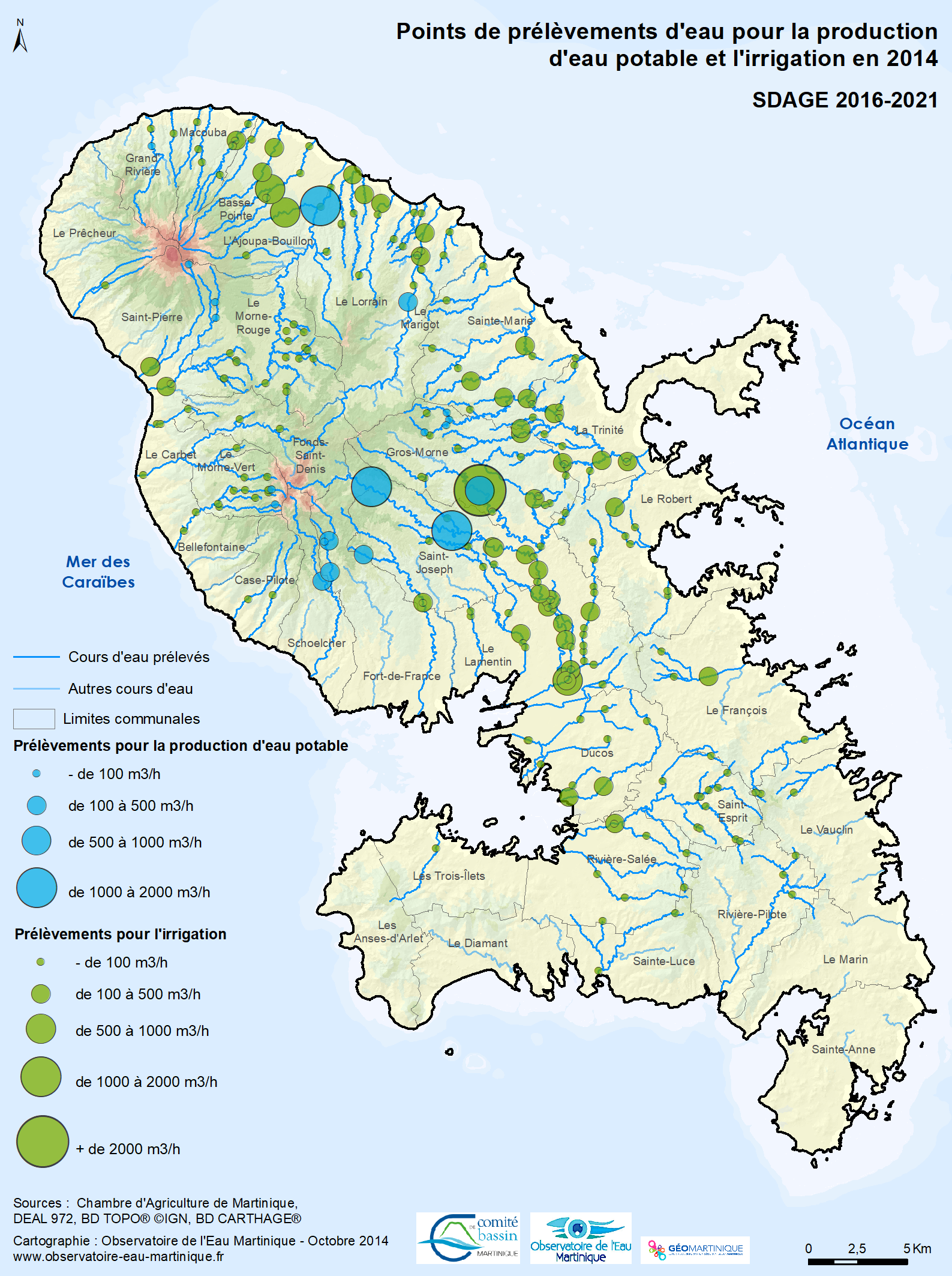 SDAGE 2016-2021 - Points de prélèvement d'eau pour la production d'eau potable et l'irrigation en 2014