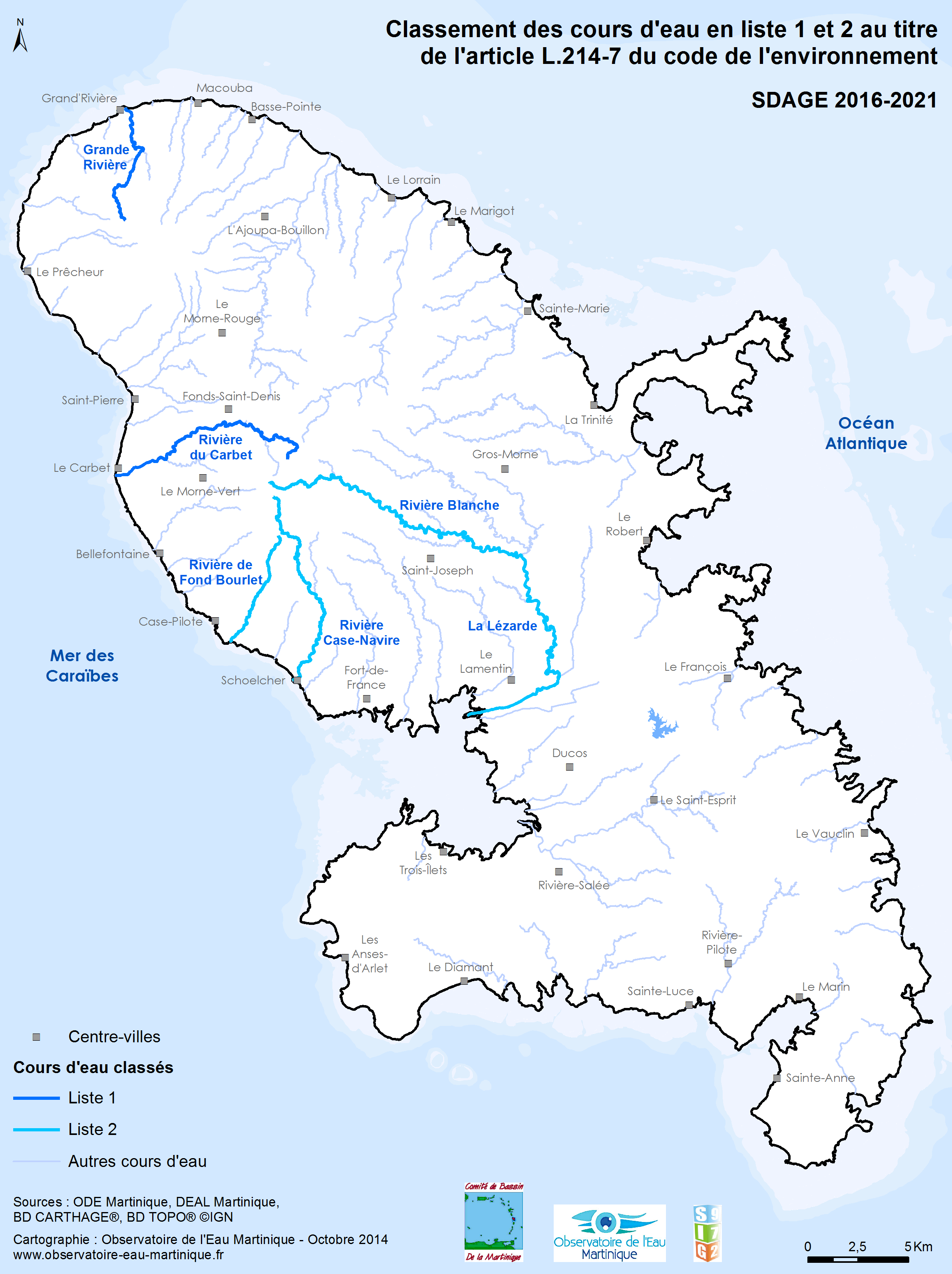 SDAGE 2016-2021 - Classement des cours d'eau en liste 1 et 2 