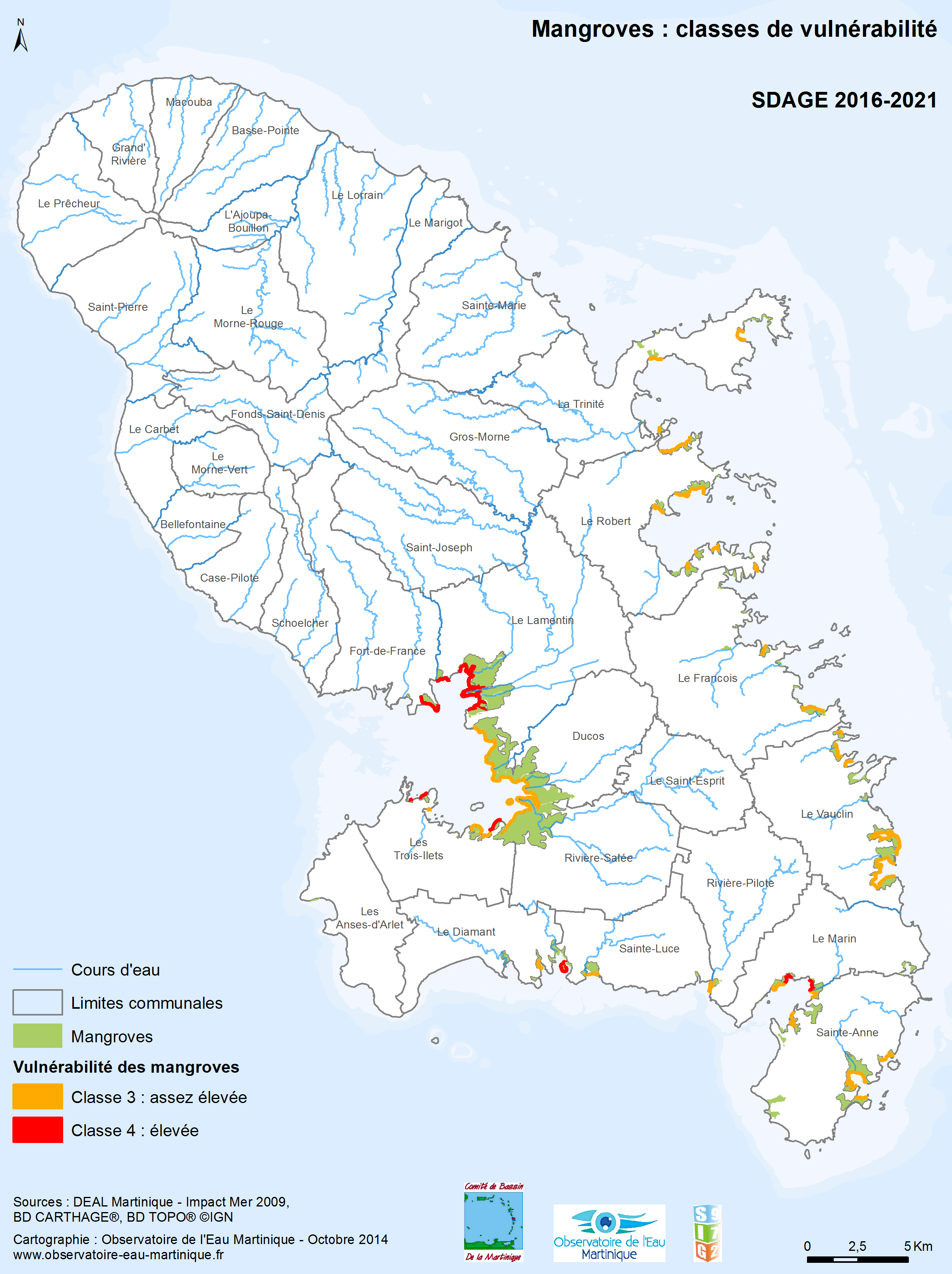 SDAGE 2016-2021 - Mangroves : classe de vulnérabilité