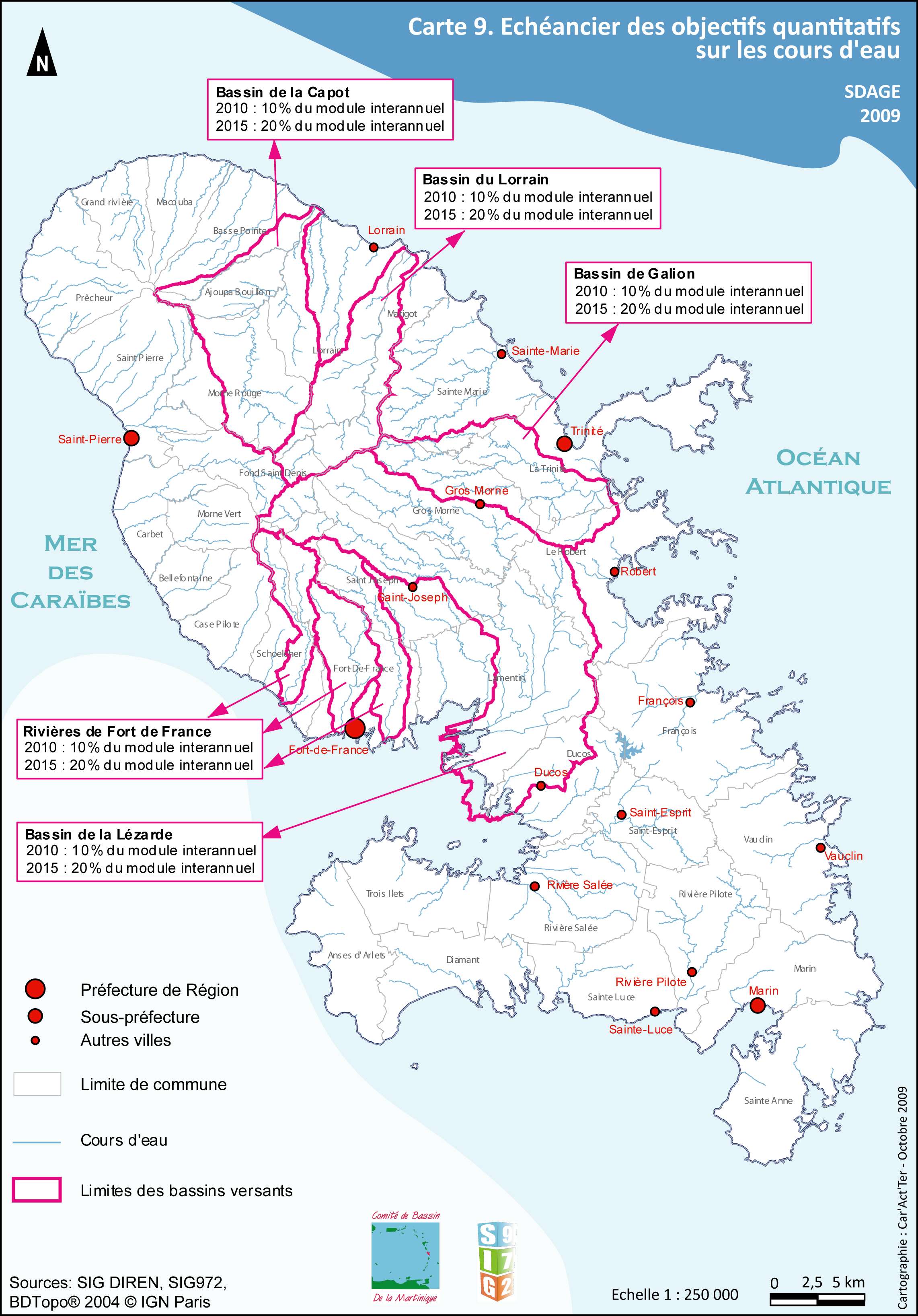 SDAGE 2010-2015 - Carte 09- Echéancier des objectifs quantitatifs sur les cours d'eau
