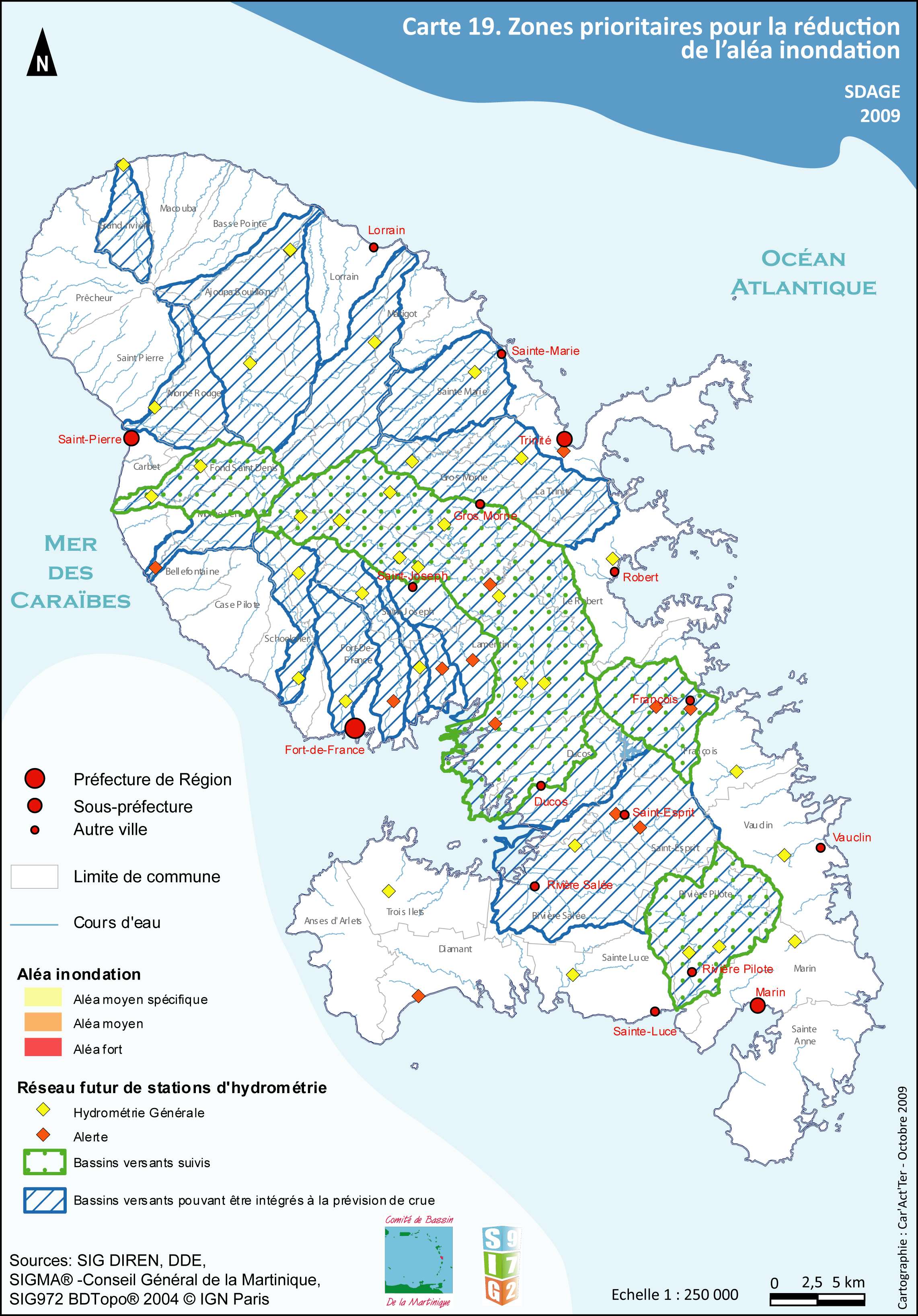 SDAGE 2010-2015 - Carte 19- Zones prioritaires pour la réduction de l’aléa inondation
