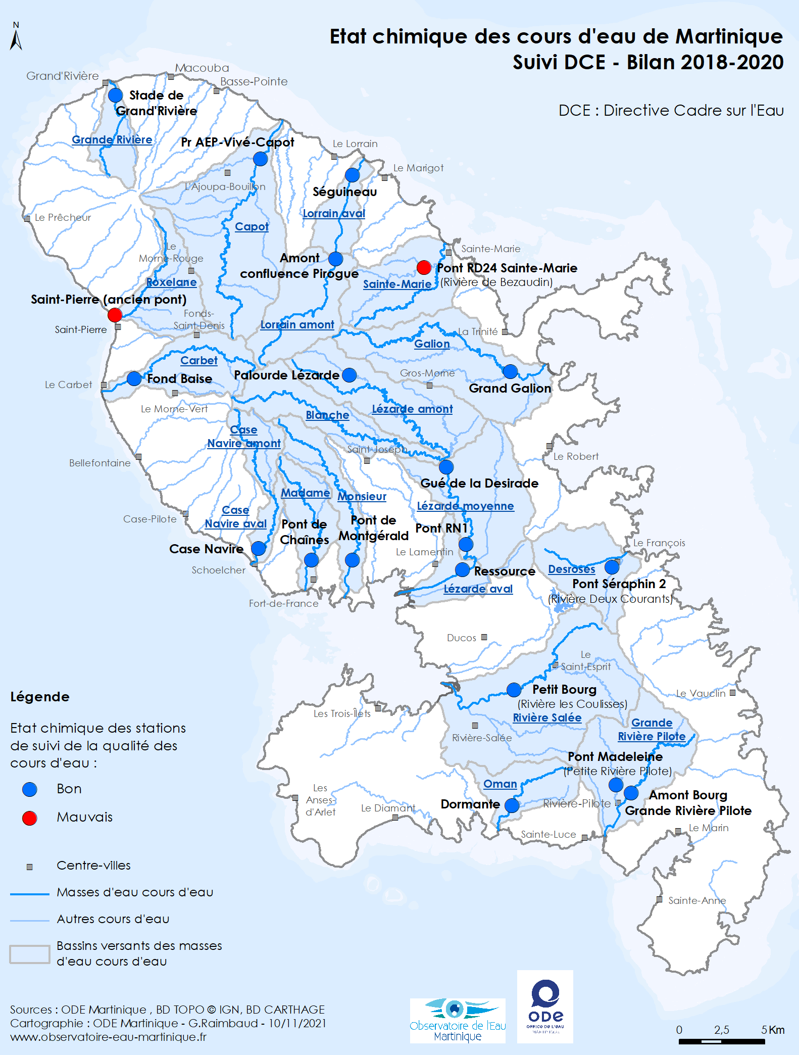 Etat chimique des cours d'eau de Martinique - Suivi DCE - Bilan 2018-2020