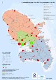 Carte de la Martinique montrant la conformité des stations d’épuration communales en 2024 - Agrandir l'image, fenêtre modale