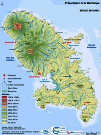 Carte de présentation générale de la Martinique à travers son relief et son découpage administratif. - Agrandir l'image, fenêtre modale