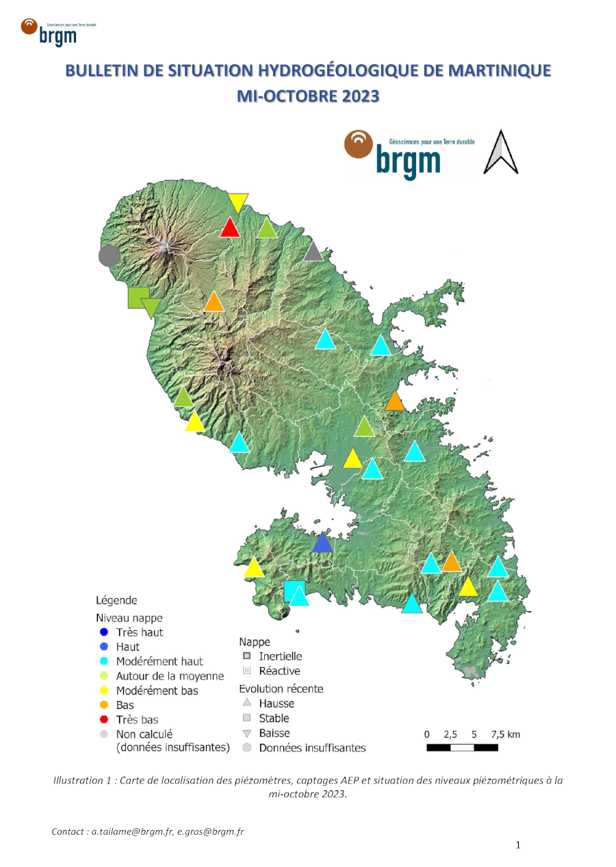 Bulletin de situation hydrogéologique: Etat des niveaux d'eaux souterraine de Martinique - Mi-Octobre 2023