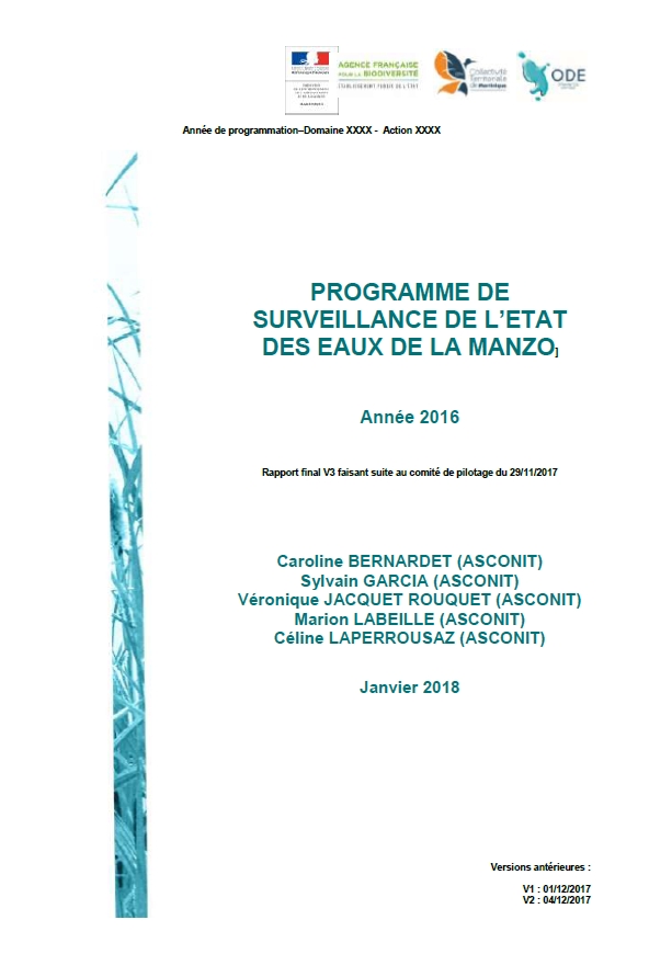Programme de surveillance de l’état des eaux de la Manzo - Année 2016