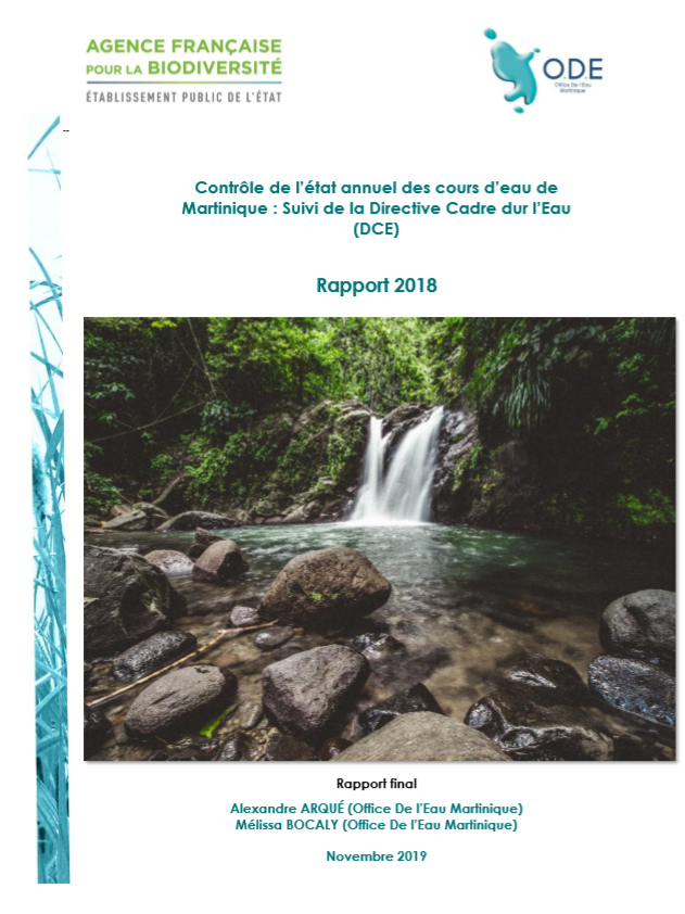 Contrôle de l'état annuel des cours d'eau de Martinique: Suivi de la Directive Cadre sur l'Eau (DCE) - Rapport 2018