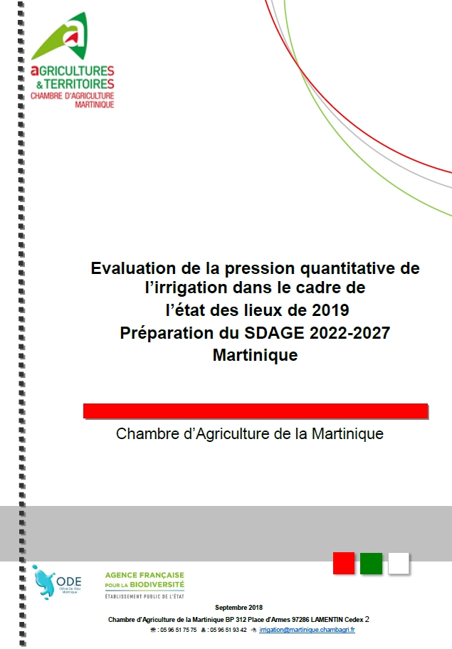 Evaluation de la pression quantitative de l'irrigation dans le cadre de l'état des lieux de 2019 - Préparation du SDAGE 2022-2027 Martinique