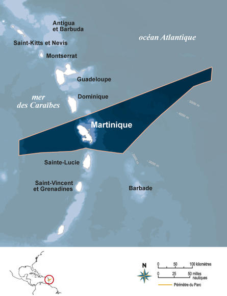 Carte du projet de parc naturel marin en Martinique reference