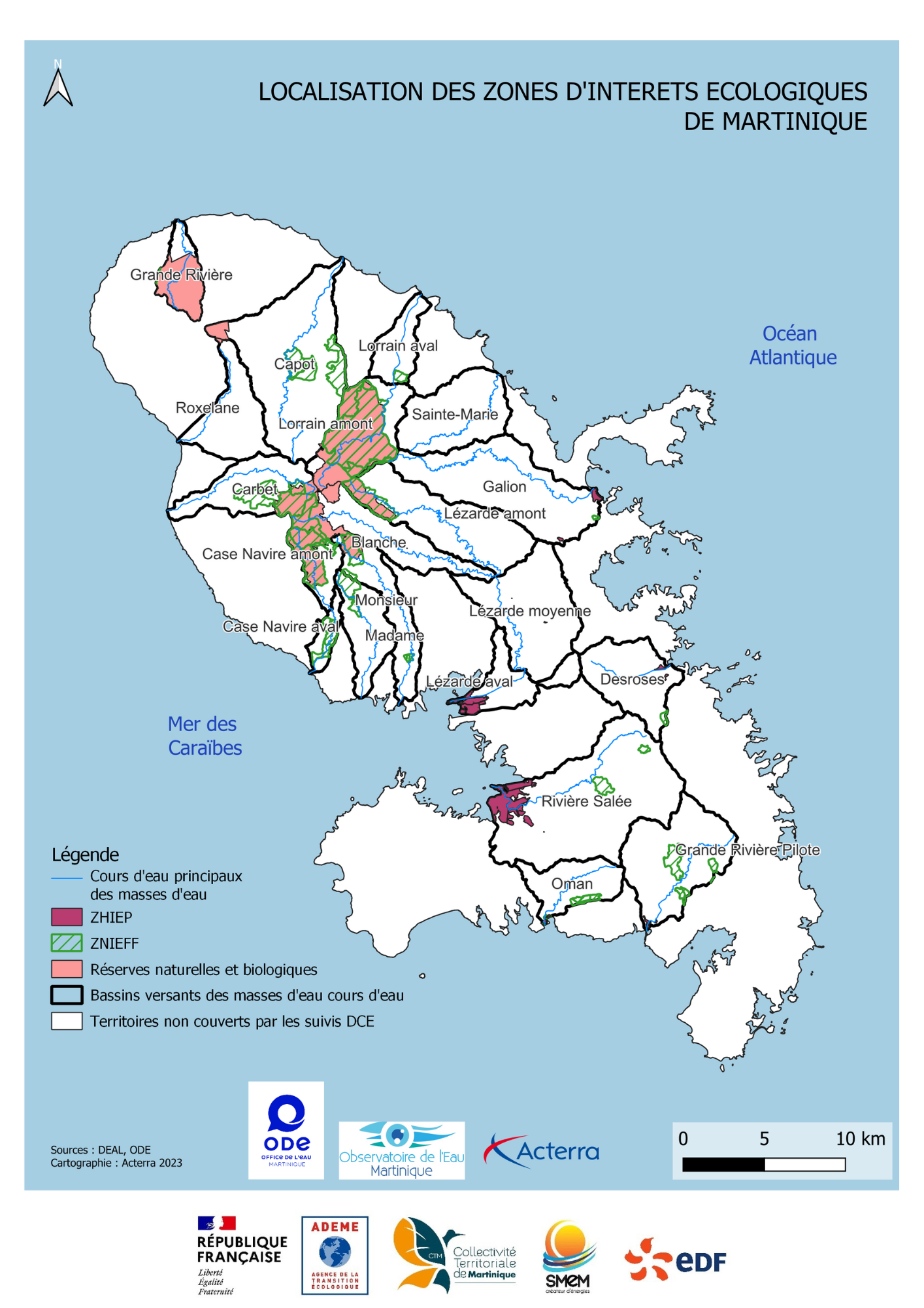 Localisation des zones d'interets écologiques de Martinique